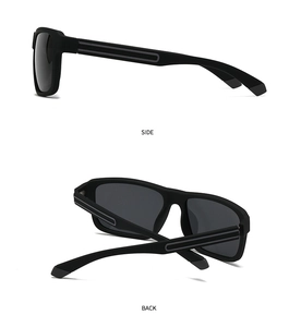 Side and back view of matte black polarized sports sunglasses with grey temple details