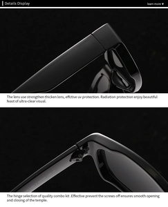 Détail des charnières de qualité et de la monture épaisse sur ces lunettes de soleil noires