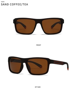 Front and side view of matte black rectangular sunglasses with tea polarized lenses