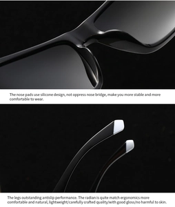 Detail of polarized sunglasses with silicone nose pads and ergonomic non-slip temples