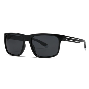 Lunettes de soleil polarisées pour hommes à monture carrée noire et détails argentés