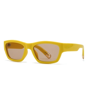 Lunettes de soleil carrées jaune vif à monture épaisse et verres teintés marron tendance