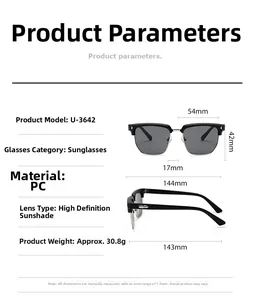 Tableau des tailles détaillé pour lunettes de soleil carrées avec dimensions précises