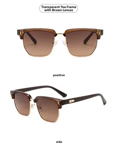 Détails de lunettes de soleil demi-cerclées thé avec verres dégradés thé rose
