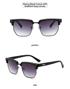 Détail de lunettes de soleil demi-cerclées avec monture noir brillant et verres dégradés