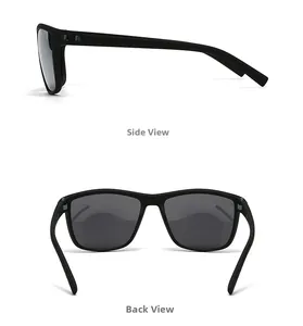 Lunettes polarisées vue latérale et arrière montrant la monture noire mate et charnières