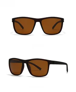Vues détaillée de face et de profil de lunettes polarisées thé avec monture texturée