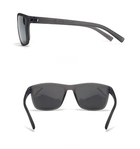 Lunettes de soleil polarisées rectangulaires gris translucide vues de côté et de dos