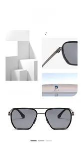 Detail of black double-bridge metal frame sunglasses with gray polarized lenses
