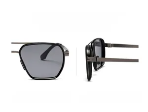 Detail showing high-quality hinges and sleek metal temples of trendy polygon sunglasses