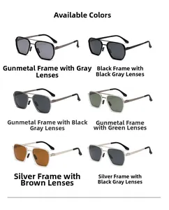 Selection of six colors of retro metal rectangle sunglasses with double bridge frames