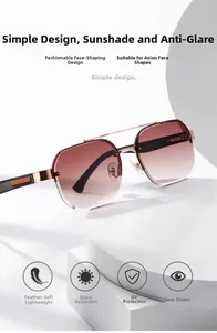 Detail of rose gold metal accents and gradient brown lenses on retro aviator sunglasses