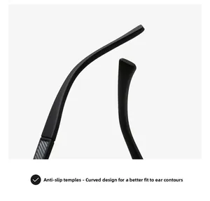 Close-up of matte black anti-slip temples with ergonomic curved design for sunglasses