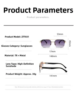 Detailed size chart for retro sunglasses with TR and metal frame specifications