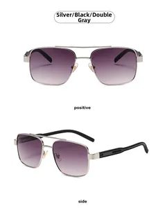 Lunettes de soleil aviateur carrées en métal argenté avec verres dégradés violets, vue de face