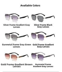 Detail view showing six color options of small frame retro sunglasses with metal frames