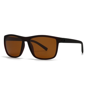 Lunettes de soleil carrées rétro polarisées avec monture alvéolée noire et verres bruns