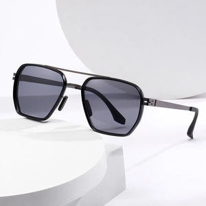 Vintage Square Sunglasses Metal Frame Resin Lens UV400 Double Bridge Pilot Shades For Men Women Driving Outdoor