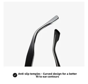 Detail of curved non-slip black sunglasses temples designed for a secure ergonomic fit