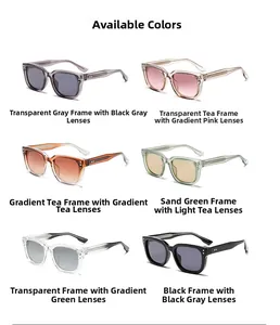 Detailed grid of oversized square sunglasses featuring six diverse frames and gradient lenses