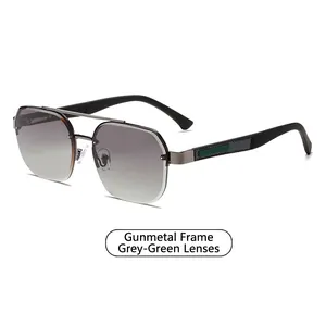 Retro pilot sunglasses with gunmetal frame and gray-green gradient lenses for a modern look