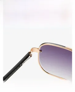 Detailed close-up of retro sunglasses hinge with ZTT032 engraving and purple lenses