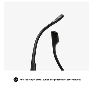 Close-up of anti-slip curved temples on black modern sunglasses for a secure fit