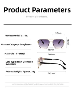 Detailed size chart for retro sunglasses showing frame dimensions and material specs