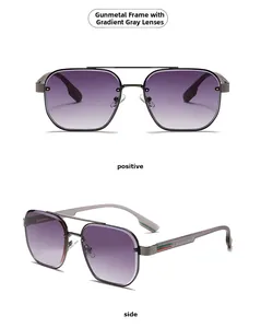 Detailed gunmetal frame sunglasses with double bridge and red green stripe detail