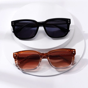 Classic square frame sunglasses with silver rivets in black and translucent brown colors