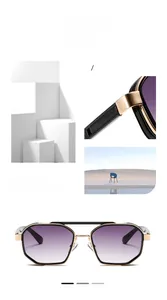 Macro view of gradient purple lenses and fine metal double bridge on retro sunglasses