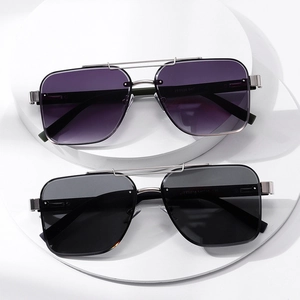 Modern rectangular sunglasses with gradient lenses and metal double-bridge frame