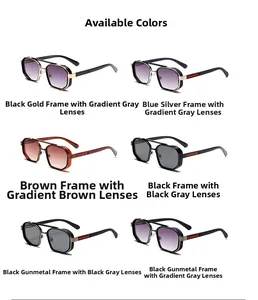 Detailed grid of metal sunglasses in various frame colors and gradient lenses