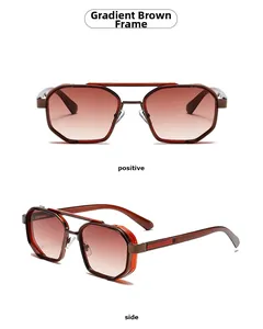 Detail view of vintage double-bridge sunglasses with tea frame and gradient lenses