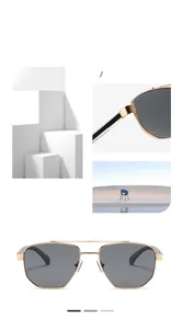 Close-up of golden metal frame sunglasses with double bridge and dark lenses