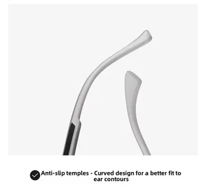 Close-up of ergonomic anti-slip temple tips for sunglasses with grey curved design