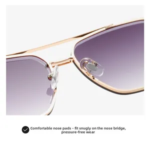 Detail of comfortable silicone nose pads on gold metal frames with purple gradient lenses