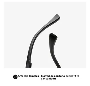 Macro detail of ergonomic anti-slip curved temples on modern retro sunglasses