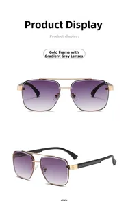 Detail of pilot sunglasses with gold metal double bridge and gradient grey lenses