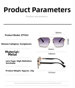 Detailed size specifications and measurements of the narrow metal frame sunglasses