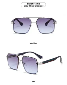 Macro shot of silver metal sunglasses frame with signature red and green stripe detail