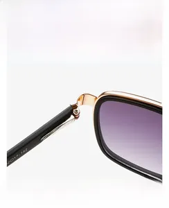 Macro detail of high-quality metal hinges and gradient lenses on retro sunglasses