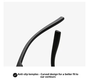 Detail showing ergonomic matte black non-slip curved temples for retro sunglasses