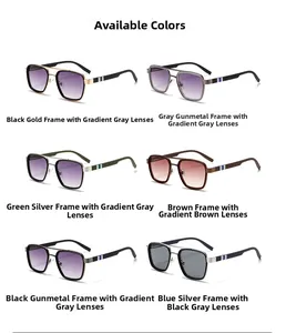 Detail view of aviator square sunglasses with double bridge metal frames in six colors