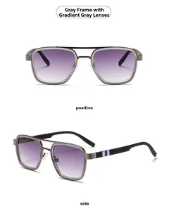 Detail view of grey gunmetal frames and gradient grey lenses on modern sunglasses