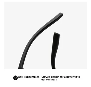Close-up of ergonomic anti-slip curved temples on stylish matte black sunglasses