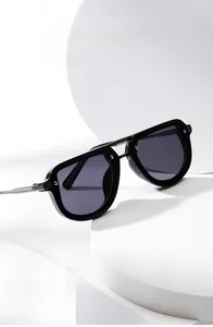 Close-up of model ZT35106 black square sunglasses showing temple size specifications