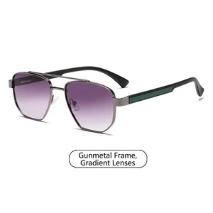 Modern narrow frame sunglasses in gunmetal finish with gradient grey lenses