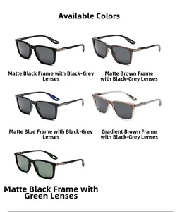 Collection of oversized square sunglasses in matte black, blue, and brown gradient finishes