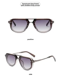 Dual-beam narrow rectangular sunglasses with transparent gray frame and gradient gray lenses